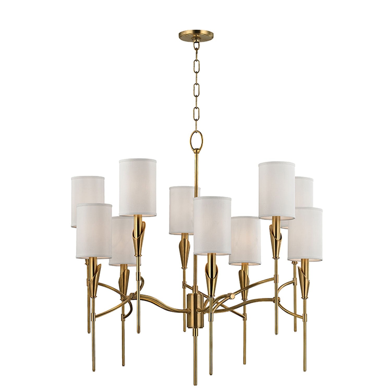 Ten Light Ten-Light Chandelier With White Faux Silk Shade – Lamp Emporium