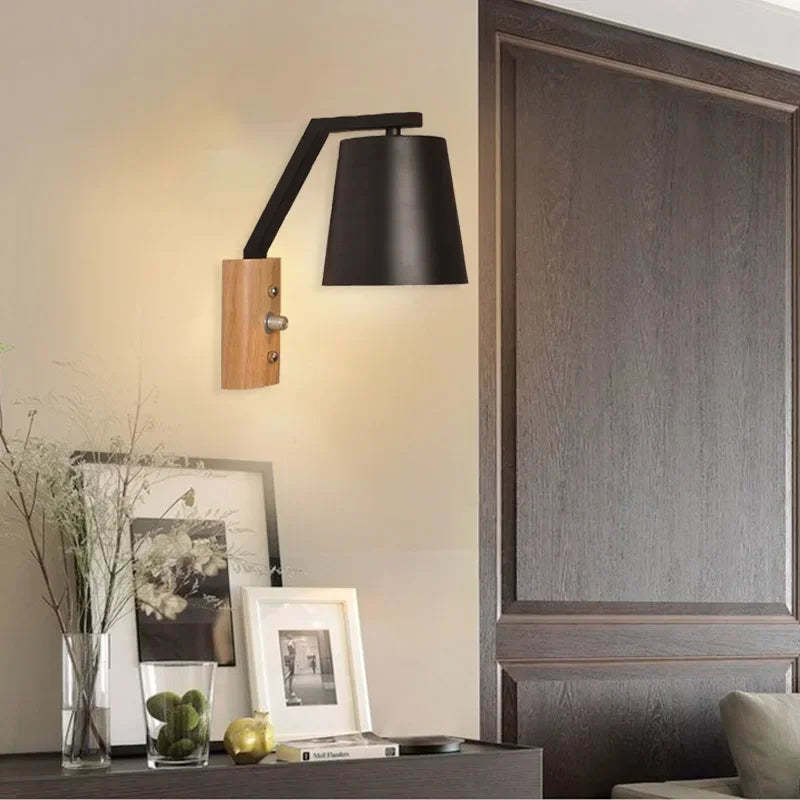 Solid Wood & Glass Wall Lamp – Bedroom Bedside or Bar Aisle Light
